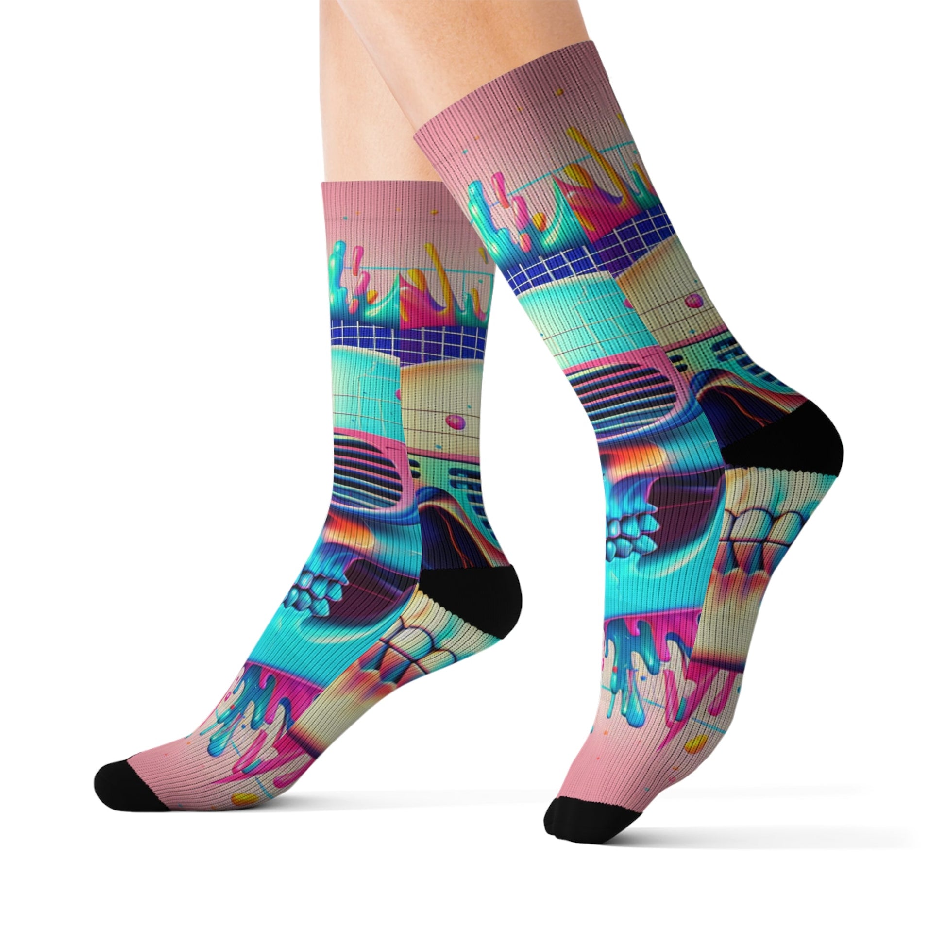 "Cranium Couture: A Chic Dance of Death and Design" - Socks - All Over Prints - RVM Customs LLC