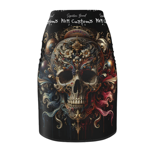 "Memento Vitae: Legacy of Timeless Cranium" - Skirt - All Over Prints - RVM Customs LLC#Artistic#Colorful#Edgy