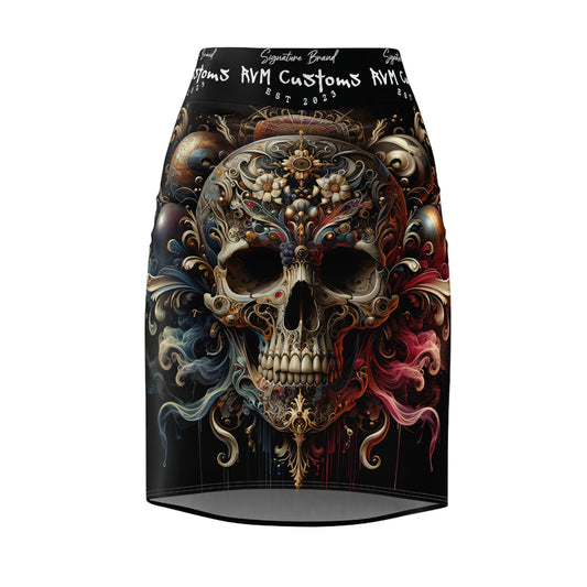 "Memento Vitae: Legacy of Timeless Cranium" - Skirt - All Over Prints - RVM Customs LLC#Artistic#Colorful#Edgy